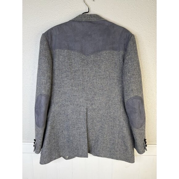 VTG Pendleton Blazer Men's 44 Wool Blue Gray USA 70s Western Yoke Elbow Patch - Picture 7 of 15
